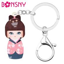 Bonsny Acrylic Pink Sweet Japanese Doll Keychains Key Ring Key Chain Jewelry For Women Girls Girlfriend Gift Purse Accessories 2024 - buy cheap