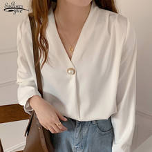 2021 V Neck Chiffon Women Shirts Office Lady White Long Sleeve Women Blouse and Tops Plus Size Loose Female Clothing 13168 2024 - buy cheap