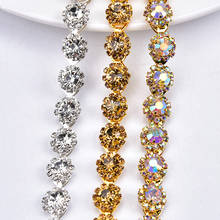 High Quality 1yard/Lot Rhinestone Flower Chain Clear Crystal Gold AB Trim Wedding Decoration Glass DIY Garment 12mm Width Sew On 2024 - buy cheap