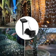 Linha de luz com 100 led a energia solar, para áreas externas, à prova d'água, para decoração de jardim, natal, guirlanda, lâmpada movida a energia solar, faixas de fadas 2024 - compre barato