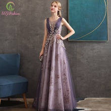 SSYFashion New Purple Evening Dresses Banquet Elegant Floor-length Sequins Appliques  Long Prom Formal Gown Vestidos De Noche 2024 - buy cheap