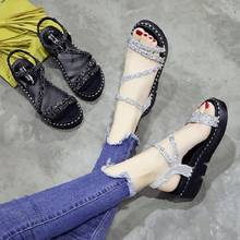 Sandalias de estilo romano para mujer, zapatos de tacón medio con lentejuelas y Punta abierta, informales, a la moda, exquisitos, para verano 2024 - compra barato