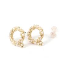 8Seasons Zinc Based Alloy Ear Post Stud Earrings Findings Round Gold W/ Loop White Acrylic Imitation Pearl 15mm x 13mm,6 PCs 2024 - buy cheap
