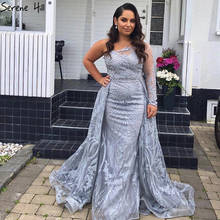 Serene Hill Grey One Shoulder Evening Gowns 2021 Dubai Mermaid Beading Sparkle Formal Dress Serene Hill LA70749 2024 - buy cheap