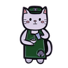 Avental cat purrista matcha em esmalte, broche super fofo com acessórios de mascote para qualquer café e gatinho amantes! 2024 - compre barato
