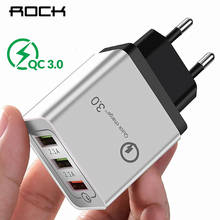 ROCK быстрое зарядное устройство QC 3,0, умное быстрое 3 USB настенное зарядное устройство для Xiaomi samsung, быстрая зарядка, зарядный адаптер, мобильный телефон 2024 - купить недорого