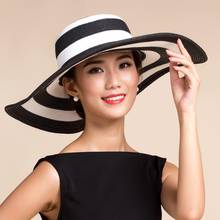 Sombrero de paja flexible de ala ancha para mujer, gorra plegable de ala ancha a rayas, para playa y verano 2024 - compra barato