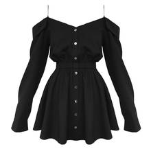 Harajuku Gothic Shirt Dresses Black Button Font V Collar Off Shoulder Women Sling Streetwear Long Sleeve A Line Black Punk Dress 2024 - buy cheap