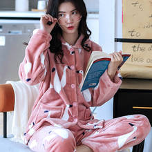 H5824 Warm Women Pajamas Suit Girls Sweet Coral Fleece Cute Home Clothing Lady Flannel Long Sleeve Autumn Winter Print Sleepwear 2024 - buy cheap