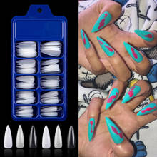 Uñas postizas de Stiletto para salón de manicura, 100 unidades, color blanco, transparente, puntiagudo, ABS, cobertura completa 2024 - compra barato