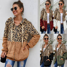 Ymwmhu-abrigo de peluche con estampado de leopardo para mujer, chaqueta de piel sintética mullida con capucha, holgada, para Otoño e Invierno 2024 - compra barato