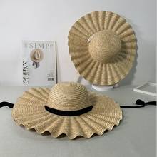 Wzcx folha de lótus fita aba larga sombra chapéu de palha nova moda superior plana ao ar livre cor sólida verão feminino chapéu praia 2024 - compre barato