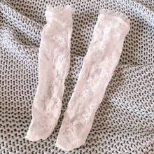 Calcetines largos hasta la rodilla de encaje para niñas, medias de malla transpirables, de color blanco, con flores, de 1 a 4 años 2024 - compra barato