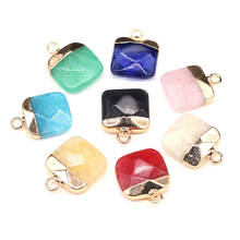 Natural Stone Pendants Exquisite Square Faceted Colorful Stone Charms for Jewelry Making Necklace Bracelet Gift 2024 - buy cheap