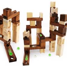 2020 Children Wooden Marble Runs Block Toy with Glass Beads 60Pcs Building Construction Assemble Rail Blocks Kid Educational Toy 2024 - buy cheap