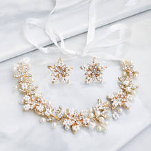 Floralbride-Conjunto de pendientes y Tiara para mujer, accesorios nupciales para el cabello, con perlas de cristal y diamantes de imitación hechos a mano, para boda 2024 - compra barato