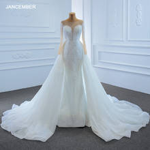 J67182 Jancember Wedding Dress 2020 Detachable Train O Neck Long Sleeve Sequined Pearls Abnehmbar Langarm Kleid свадебное платье 2024 - buy cheap