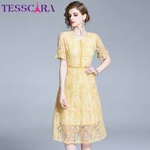 TESSCARA-vestido elegante de Encaje amarillo para mujer, Túnica de fiesta de cóctel de alta calidad, vestido azul informal de diseñador para verano 2024 - compra barato
