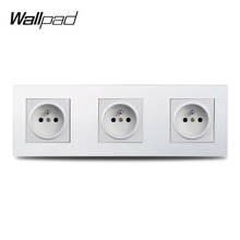 Wallpad S6 White 3 Triple French Power Wall Socket Electrical Outlet Plug Brushed PC Plastic 3 Holes Panel Frame 2024 - buy cheap