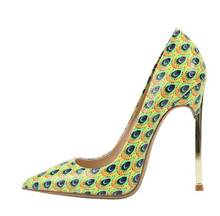 Moraima-zapatos de tacón alto Vintage para mujer, calzado Sexy con punta puntiaguda, estampado de plumas, tacones finos, 12cm 2024 - compra barato