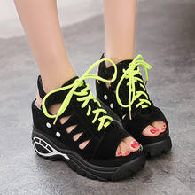 Sandálias de salto alto feminino verão 2020 mulher sapatos de fundo grosso cunha com dedo do pé aberto plataforma sapatos aumentados 2024 - compre barato