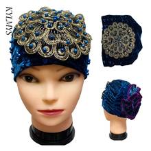 Fashion Muslim Female Turban Hat Bonnet Gold Velvet Hot Rhinestone Solid Indian Beanie Hair Bonnets Cap For Women 2024 - buy cheap