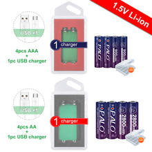 palo 4pcs AA 2800mWh li ion 1.5V rechargeable battery + 4pcs 1.5v AAA 900mWh lithium rechargeable battery with 1.5v usb charger 2024 - buy cheap