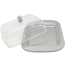 BAYCHEER caja de almacenamiento de mantequilla de acero inoxidable bandeja rectangular para guardar queso servidor bandeja para guardar con acrílico transparente fácil tapa 2024 - compra barato