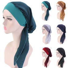 Шапка-тюрбан для женщин-мусульманок, шапка-тюрбан с длинным хвостом и рюшами, повязка на голову 2024 - купить недорого