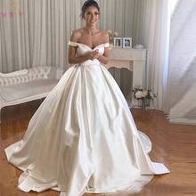 2019 Simples Marfim A Linha de Vestidos de Casamento Elegante Fora Do Ombro de Cetim Vestidos de Noiva vestidos de noiva robe de mariee Plus tamanho 2024 - compre barato