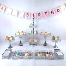 Gold3- 13PCS Beautiful Tray 3 tier Cupcake Dessert Display Decoration Tools Wedding Crystal Mirror Cake Stand set 2024 - buy cheap