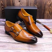 Классические туфли FELIX CHU мужские свадебные, натуральная кожа, простые коричневые Формальные туфли, с двойной пряжкой, роскошные мужские туфли 2024 - купить недорого