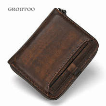GROJITOO Wallet men's short Wallet men short head layer cowhide money Clip Men's retro wallet vertical zipper casual Youth 2024 - buy cheap