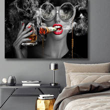 Fashion Beauty Smoking Woman with Glasses Painting Posters Scandinavian Wall Art Picture for Living Room Home Decor (No Frame) 2024 - buy cheap