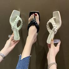 Senhoras sexy sapatos mulher slides mules 2021 verão fino salto alto sapatos casuais plus size sólida flip flops sapatos femininos 2024 - compre barato