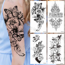 Black Butterfly Rose Temporary Tattoos For Women Girls Realistic Henna Gun Flora Pendant Fake Tattoo Sticker Sexy Arm Leg Tatoos 2024 - buy cheap