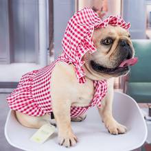 Vestido con sombrero para perro, vestido veraniego con falda a cuadros para gato, viaje al aire libre, ropa para mascotas con gorro para cachorro, Yorkshire, Pug 2024 - compra barato