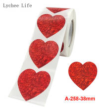 Lychee life 500 peças/rolo adesivos de coração para scrapbooking, etiqueta seladora de decoração para casa de dia dos namorados, presente, etiqueta adesiva 2024 - compre barato