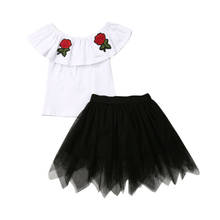 2-7Year Toddler Kid Girls Clothing Set White Off Shoulder Tops + Black Tulle Skirts Outfits Summer Children Kid Clothes 2024 - buy cheap