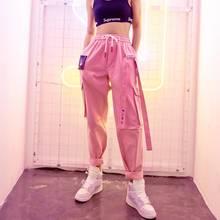 Junelove calças femininas de algodão, calças de cintura alta da carga femininas, calças casuais rosa de outono 2020 2024 - compre barato