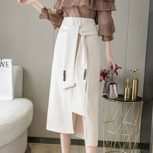 Falda Midi con abertura para Mujer, falda elegante De cintura alta con cordones, color negro, moda coreana, Primavera, 2021 2024 - compra barato