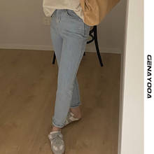 Genayooa Korean  High Waisted Jeans Casual Denim Pants Women With Pocket Boyfriend Jeans For Women Vintage Blue Jeans Winter 2024 - buy cheap