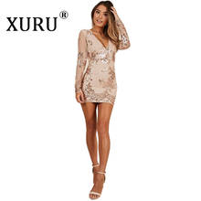 XURU sexy V-neck sequin dress autumn European and American hot long-sleeved dress  new nightclub dress 2024 - buy cheap