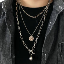 New Trendy Metal Ball Coin Cross Pendant Multi-layer Punk  Design Long Chain Necklace For Women men Jewelry Gifts 2024 - buy cheap