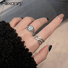 Foxanry 925 Stamp Rings for Women New Fashion Simple Multilayer Geometric Vintage Punk Thai Silver Party Jewelry Gifts 2024 - buy cheap