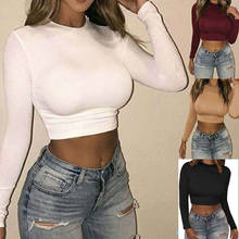 Women Sexy Body-con Turtleneck T Shirt Autumn Women Long Sleeve O-neck Crop Top Basic Tshirt Female Fashion Solid Color Tops 2024 - buy cheap
