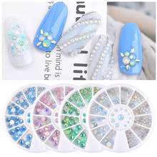 Multi Size Opal Nail Rhinestones Flat Bottom Colorful Crystal Glass Gems For DIY UV Gel 3D Nail Art Decorations in Wheel 1 Box 2024 - buy cheap