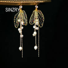 SINZRY original handmade freshwater pearl hollow wing tassel drop earrings personality luxury creative earring for women 2024 - buy cheap