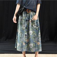 Vintage Denim Skirt 2019 New Spring Pocket Midi Long Skirt Jupe Retro Elastic Waist Jeans Skirts Womens Faldas Mujer AA5031 2024 - buy cheap