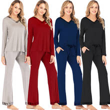 Conjunto de pijama de algodón suave para mujer, ropa de dormir de manga larga, PJ, con retales, para Otoño e Invierno 2024 - compra barato